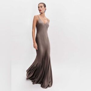 Reformation Tyler Satin Dress Brown - Size 8